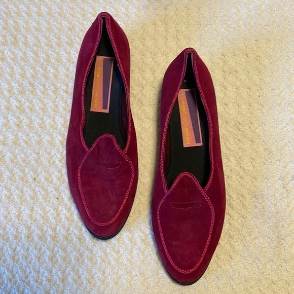 𝅺vintage Susan Bennis/Warren Edwards Midinette Magenta Suede Loafer - Picture 1 of 8